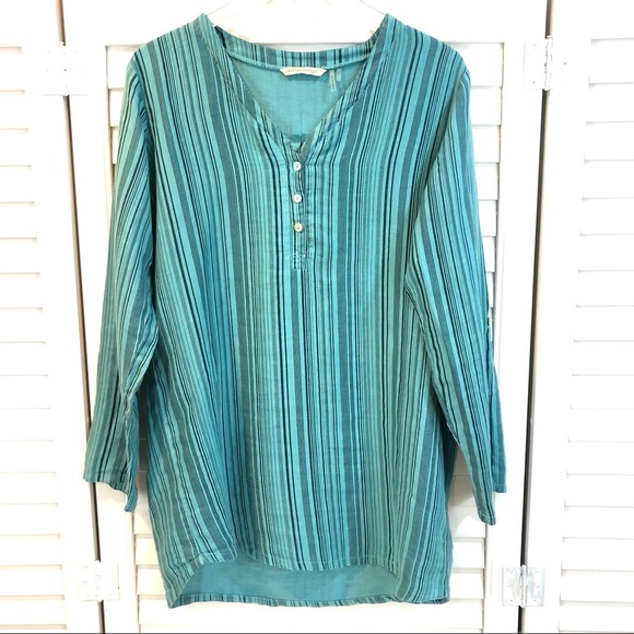 Soft Surroundings Tops - Soft Surroundings Teal Linen Striped Tunic